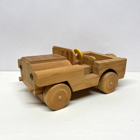 Vintage Homemade Wood Jeep Toy Truck - Picture 1 of 7